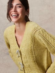 Yellow Sparkle Bow Button Cable Knitted Cardigan - Image 3 of 3