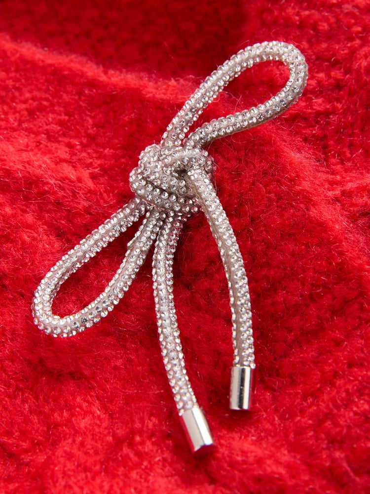 Red Sparkle Bow Button Cable Knitted Cardigan - Image 7 of 7