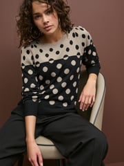 Black and Neutral Spot Crew Neck Long Sleeve Pattern Knitted Jumper - Image 1 of 6