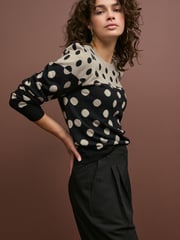 Black and Neutral Spot Crew Neck Long Sleeve Pattern Knitted Jumper - Image 2 of 6