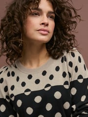 Black and Neutral Spot Crew Neck Long Sleeve Pattern Knitted Jumper - Image 4 of 6