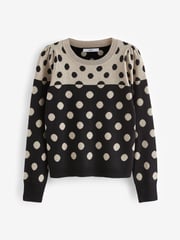 Black and Neutral Spot Crew Neck Long Sleeve Pattern Knitted Jumper - Image 5 of 6