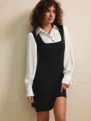 Black Shirt Layer Knitted Pinafore Dress - Image 3 of 7