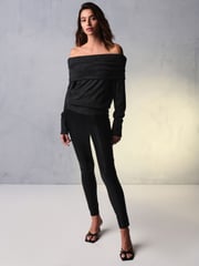 Grey Charcoal Bardot Off The Shoulder Embellished Sparkle Knitted Jumper - Image 2 of 7