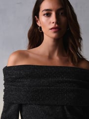 Grey Charcoal Bardot Off The Shoulder Embellished Sparkle Knitted Jumper - Image 5 of 7