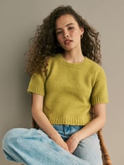 Lime Green Short Sleeve Crew Neck Jumper With Wool - Image 1 of 5