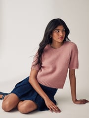 Blush Pink Short Sleeve Crew Neck Jumper With Wool - Image 1 of 6