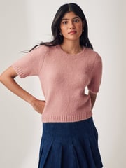 Blush Pink Short Sleeve Crew Neck Jumper With Wool - Image 2 of 6