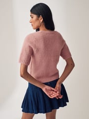 Blush Pink Short Sleeve Crew Neck Jumper With Wool - Image 3 of 6