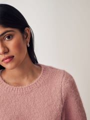 Blush Pink Short Sleeve Crew Neck Jumper With Wool - Image 4 of 6