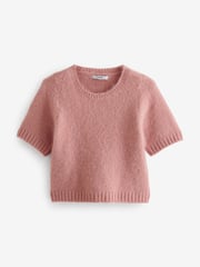 Blush Pink Short Sleeve Crew Neck Jumper With Wool - Image 5 of 6