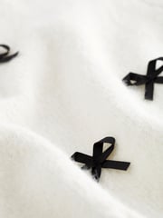 White with Black Bows Short Sleeve Crew Neck Jumper With Wool - Image 6 of 6