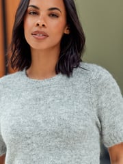 Grey Short Sleeve Crew Neck Jumper With Wool - Image 4 of 7