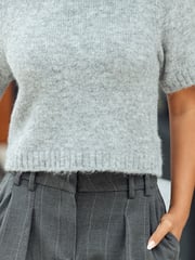 Grey Short Sleeve Crew Neck Jumper With Wool - Image 5 of 7