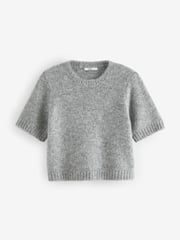 Grey Short Sleeve Crew Neck Jumper With Wool - Image 6 of 7