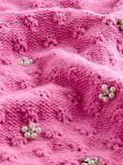 Pink Bright Embellished Gem Short Sleeve Knitted Jumper - Image 8 of 8