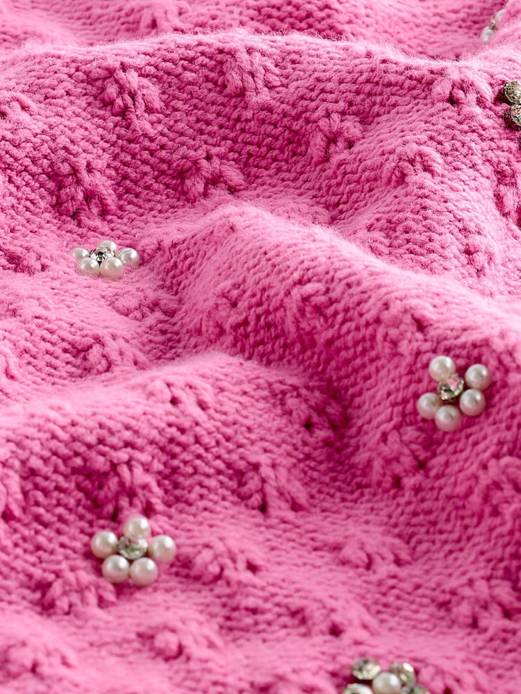 Pink Bright Embellished Gem Short Sleeve Knitted Jumper - Image 8 of 8