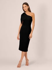 Adrianna Papell One Shoulder Bow Black Midi Dress - Image 1 of 7