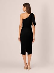 Adrianna Papell One Shoulder Bow Black Midi Dress - Image 2 of 7