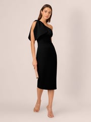 Adrianna Papell One Shoulder Bow Black Midi Dress - Image 3 of 7