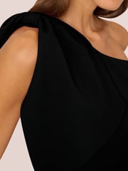 Adrianna Papell One Shoulder Bow Black Midi Dress - Image 4 of 7