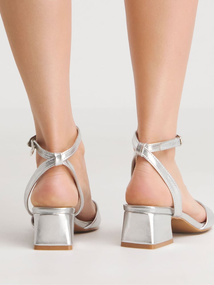 Simply Be Silver Barely There on Low Block Heels in Extra Wide Fit - Image 2 of 7