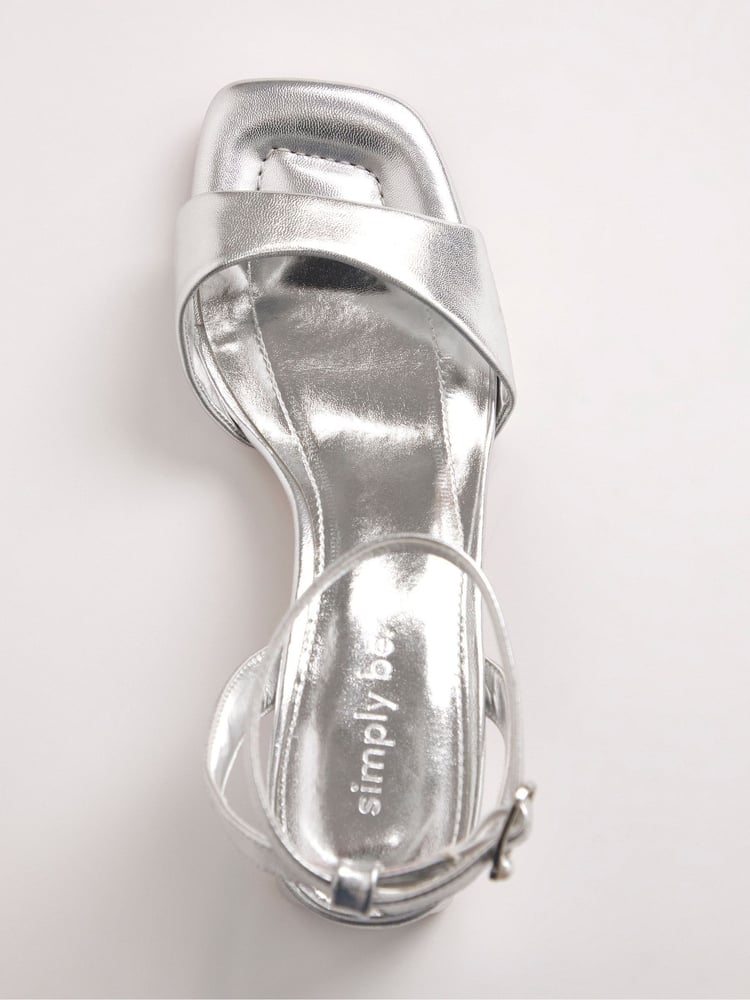 Simply Be Silver Barely There on Low Block Heels in Extra Wide Fit - Image 7 of 7
