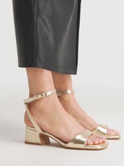 Simply Be Gold Barely There on Low Block Heels in Extra Wide Fit - Image 1 of 7