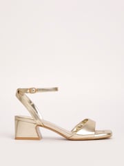 Simply Be Gold Barely There on Low Block Heels in Extra Wide Fit - Image 5 of 7