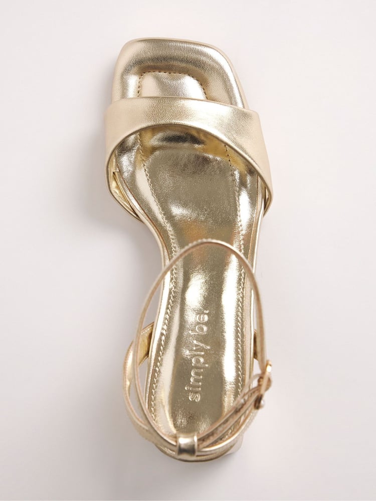 Simply Be Gold Barely There on Low Block Heels in Extra Wide Fit - Image 7 of 7