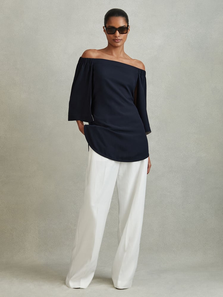 Reiss Navy Alexis Off-The-Shoulder Tunic - Image 1 of 6