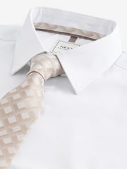 White/Neutral Brown Diamond Jacquard Slim Fit Occasion Shirt And Tie Pack - Image 1 of 8