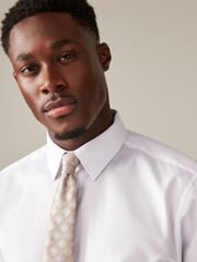 White/Neutral Brown Diamond Jacquard Slim Fit Occasion Shirt And Tie Pack - Image 3 of 8