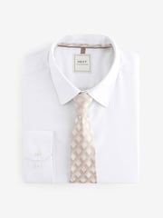 White/Neutral Brown Diamond Jacquard Slim Fit Occasion Shirt And Tie Pack - Image 7 of 8