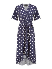 Mela Blue Spot Print Wrap Midi Dress With Frill Detail - Image 4 of 4