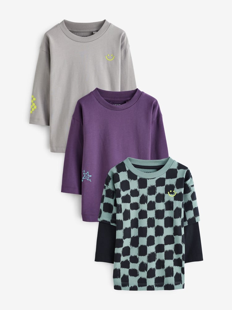 Grey/Black 100% Cotton Long Sleeve T-Shirts 3 Pack (3mths-7yrs) - Image 1 of 6