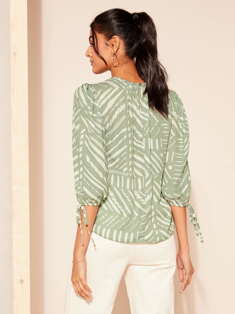 Friends Like These Khaki Green 3/4 Sleeve Chiffon Tie Cuff Blouse - Image 4 of 4 Friends Like These Khaki Green 3/4 Sleeve Chiffon Tie Cuff Blouse - Image 4 of 4