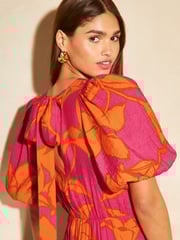 Lipsy Pink Puff Sleeve Tie Back Midaxi Dress - Image 2 of 4