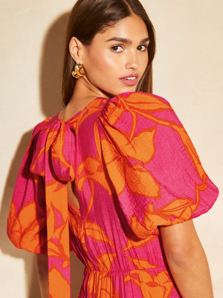 Lipsy Pink Puff Sleeve Tie Back Midaxi Dress - Image 2 of 4 Lipsy Pink Puff Sleeve Tie Back Midaxi Dress - Image 2 of 4