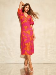 Lipsy Pink Puff Sleeve Tie Back Midaxi Dress - Image 3 of 4
