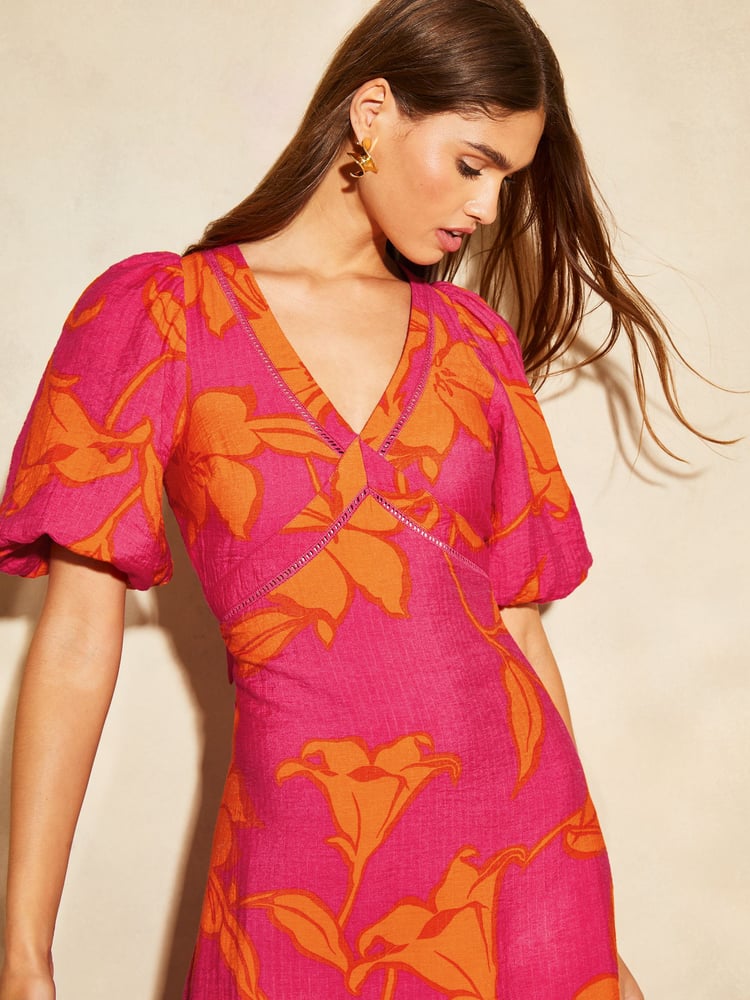 Lipsy Pink Puff Sleeve Tie Back Midaxi Dress - Image 4 of 4 Lipsy Pink Puff Sleeve Tie Back Midaxi Dress - Image 4 of 4