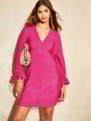 Lipsy Pink Long Sleeve Tie Back Mini Dress - Image 1 of 4