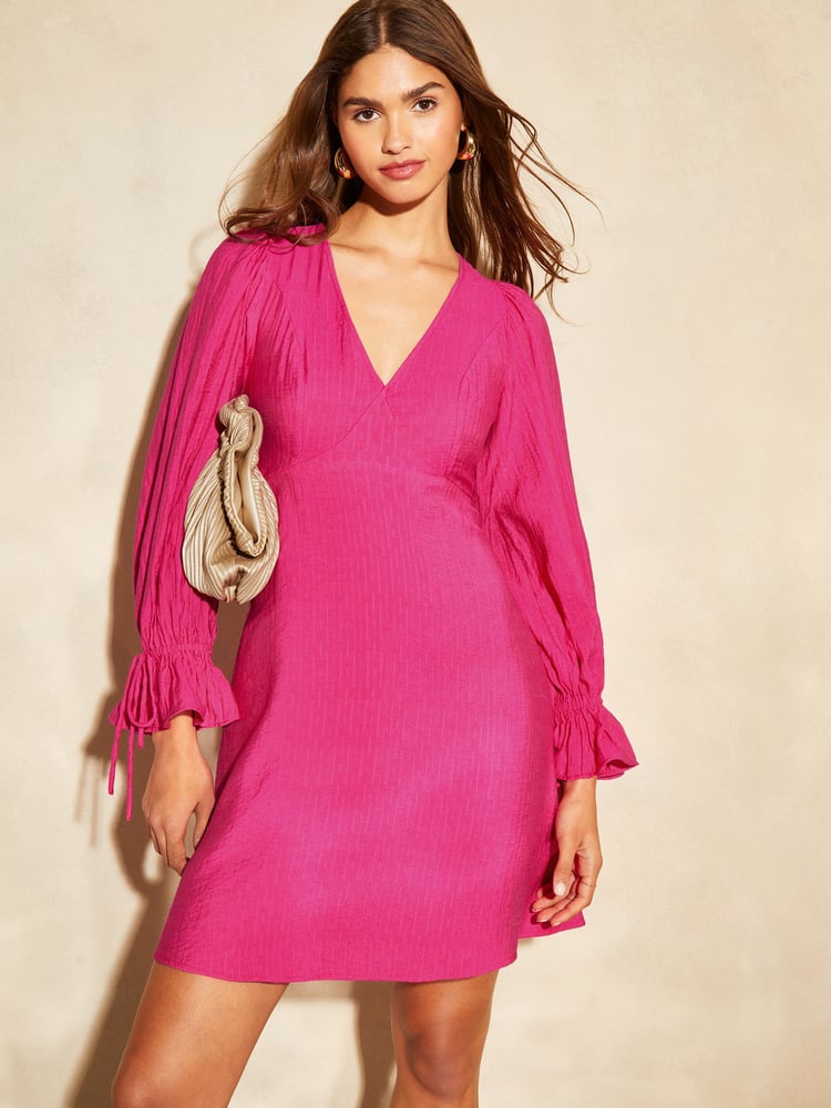 Lipsy Pink Long Sleeve Tie Back Mini Dress - Image 1 of 4