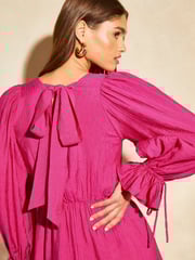 Lipsy Pink Long Sleeve Tie Back Mini Dress - Image 2 of 4