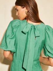 Lipsy Green Puff Sleeve Tie Back Midaxi Dress - Image 2 of 4