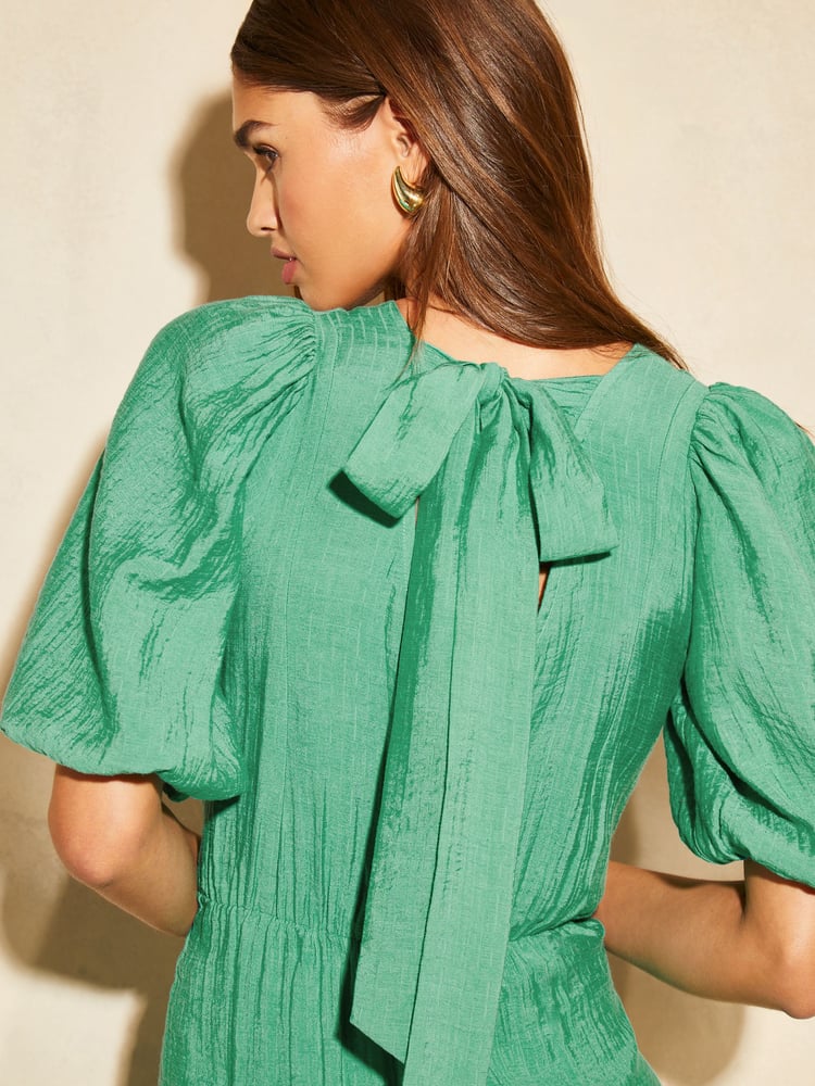 Lipsy Green Puff Sleeve Tie Back Midaxi Dress - Image 2 of 4 Lipsy Green Puff Sleeve Tie Back Midaxi Dress - Image 2 of 4