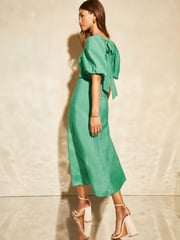 Lipsy Green Puff Sleeve Tie Back Midaxi Dress - Image 3 of 4