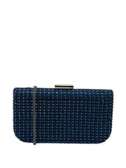 Lotus Blue Dark Clutch Bag with Chain - Image 1 of 4