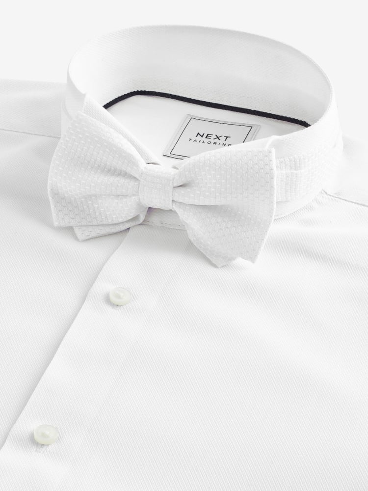 White/White Bow Regular Fit Single Cuff 100% Cotton Shirt And Bow Tie - Image 1 of 8