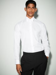 White/White Bow Regular Fit Single Cuff 100% Cotton Shirt And Bow Tie - Image 2 of 8